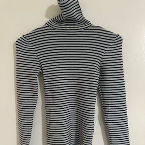 Frankie's Bikinis Black and White Striped Turtleneck Sweater